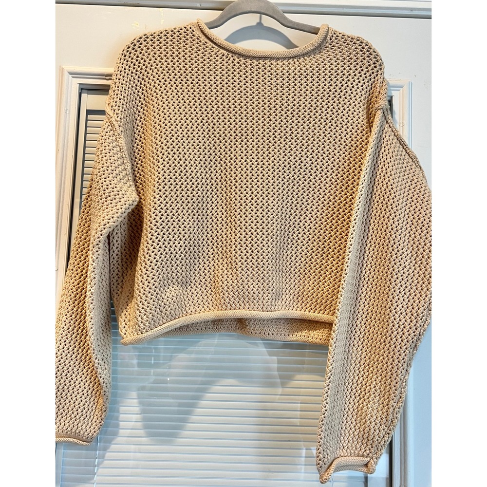 ZENANA Cozy Open Knit Rolled Edges Beige Small Cottagecore Hippie